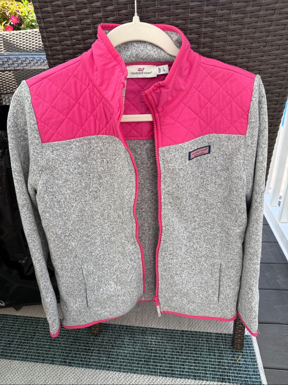 Vineyard Vines Heather Gray Fleece Jacket with Hot Pink  size 14